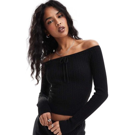 Top Con Escote Bardot Y Lazada Delantera De Punto De Ochos De de Hollister de color Negro