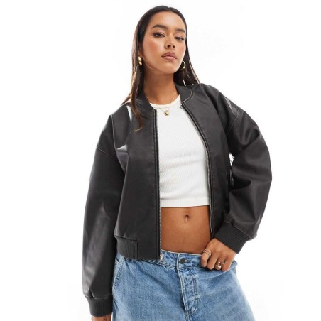 Chaqueta Bomber Negro Lavado De Cuero Sintético De de Hollister de color Gris