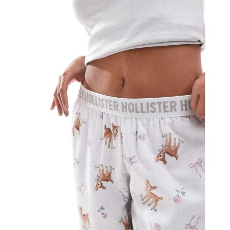 Pantalones De Pijama Estampados Con Logo En La Cinturilla De Franela De -Beis Neutro de Hollister de color Blanco