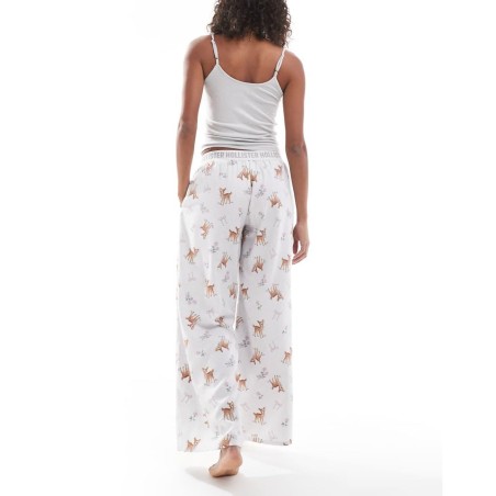 Pantalones De Pijama Estampados Con Logo En La Cinturilla De Franela De -Beis Neutro de Hollister de color Blanco