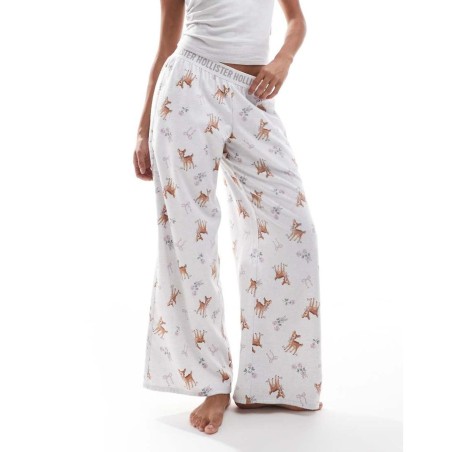 Pantalones De Pijama Estampados Con Logo En La Cinturilla De Franela De -Beis Neutro de Hollister de color Blanco