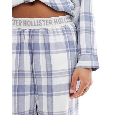 Pantalones De Pijama Azul Con Cinturilla Del Logo De Franela De (Parte De Un Conjunto) de Hollister de color Blanco