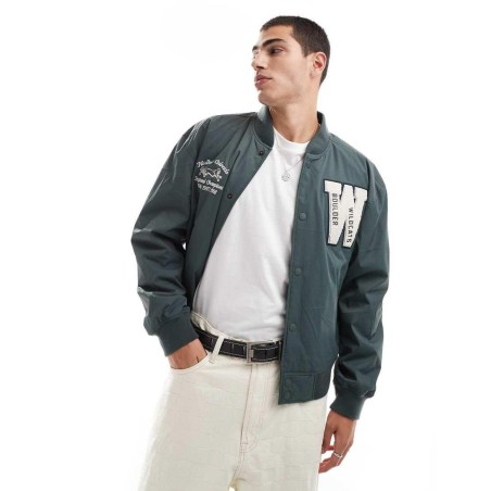 Chaqueta Bomber De Estilo Universitario Con Estampado En La Espalda De Hollister de hombre de color Gris