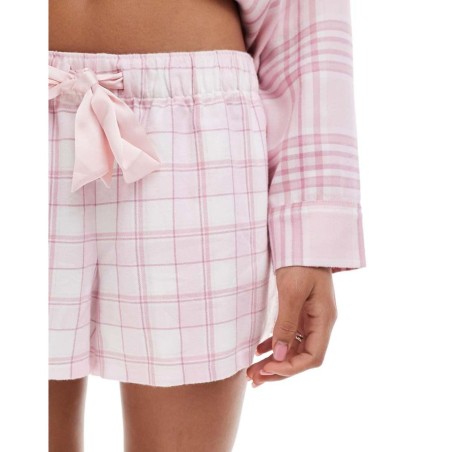 Pantalones De Pijama Cortos Rosa Con Lazada En La Cintura De Franela De Hollister